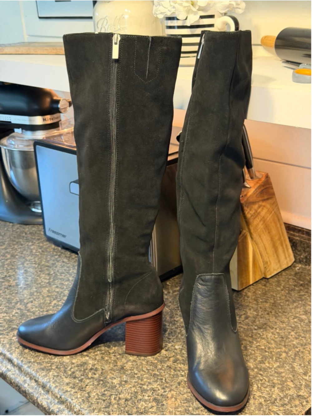 NEW SPLENDID Mary Suede leather Mid Calf Boots Pointed toe Block Heel - Picture 5 of 11